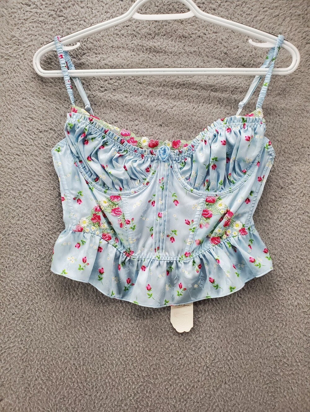 For Love & Lemons Aurelia Bustier Top Blue Floral Sz Medium Victorias Secret NWT